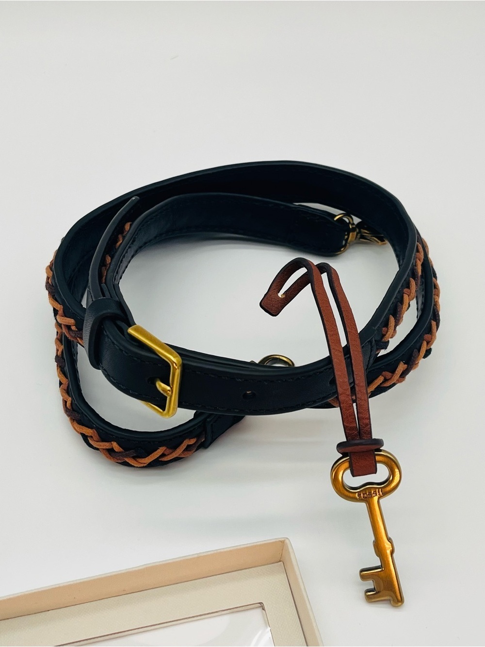 Fossil Neutral Multi Crossbody Leather Strap Brown Black Gold Hardware Adjustabl